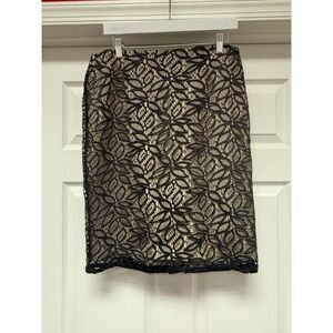 Ann Taylor Black Crochet Over Nude Pencil Wiggle Skirt sz 8 EUC